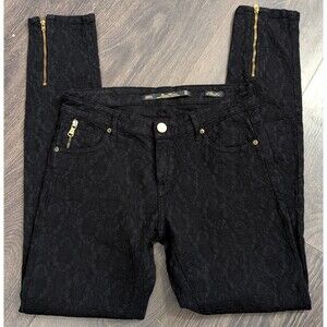 ZARA Women's Premium Black Denim Skinny Jeans Lace Pattern Size 4 with 28 Inseam